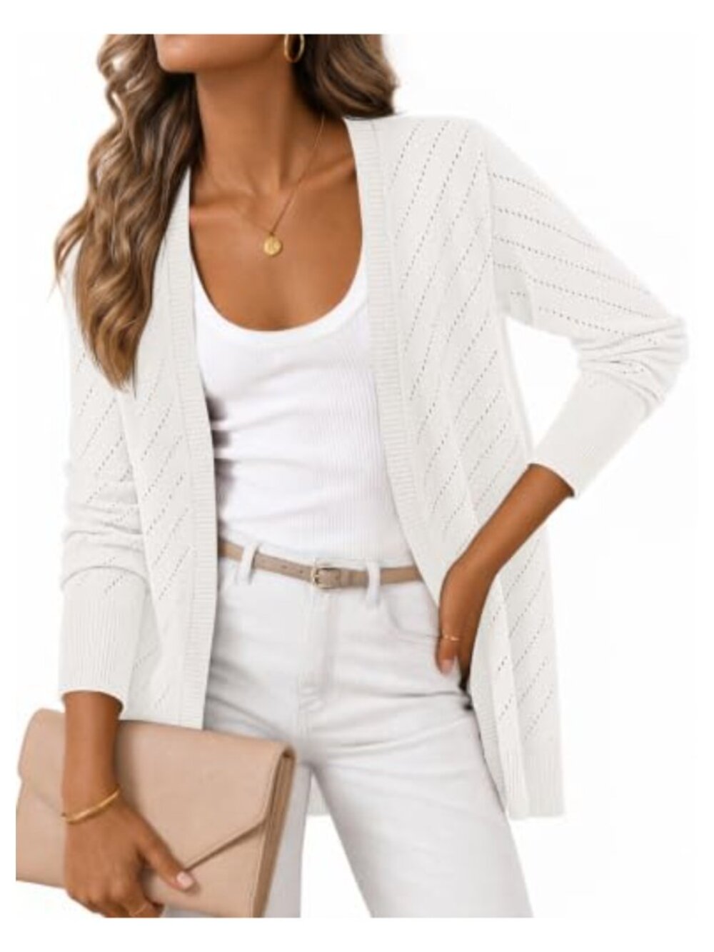 Crochet Long Sleeve Cardigan Women's Lightweight Open Front Knit Sweater